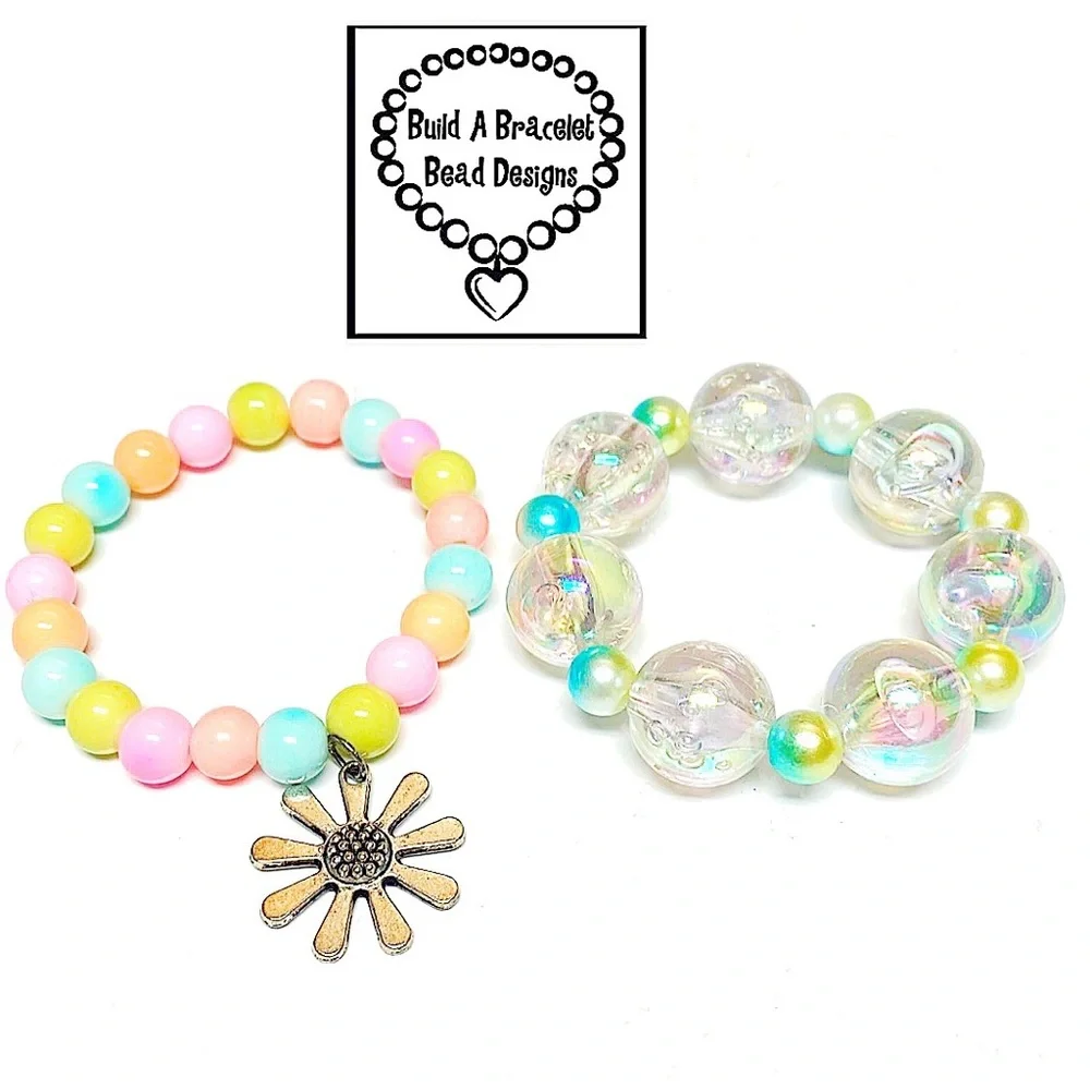 Handmade Girls Rainbow Daisy Bracelet Set Beaded Summer Birthday Gift Jewelry